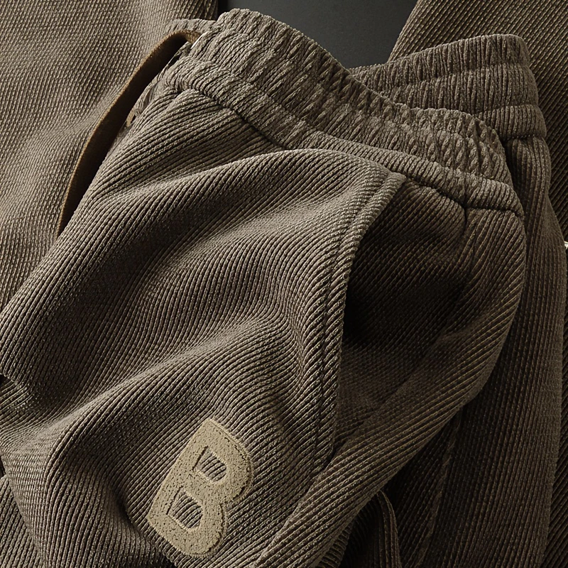 卡芬弗汐柔软高端雪尼尔休闲裤男秋冬季男士运动裤修身灯芯绒裤子