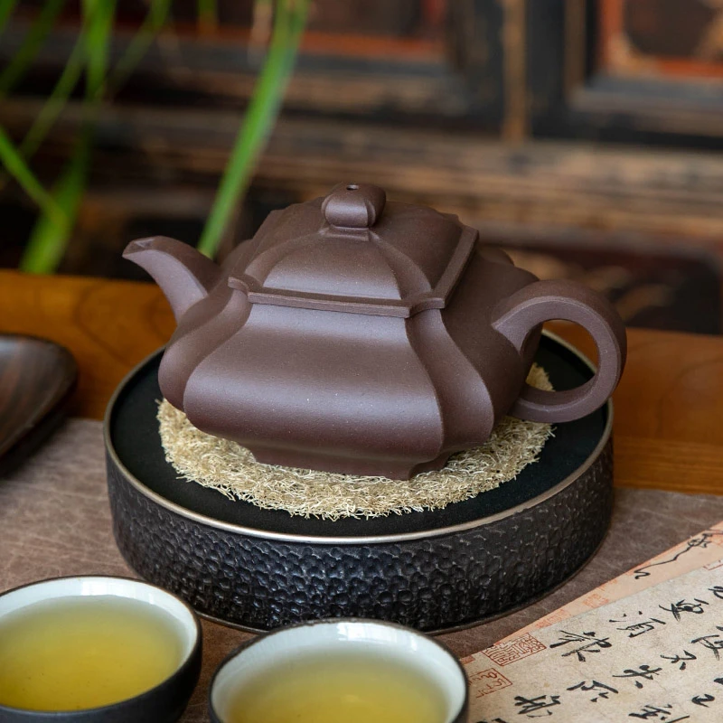 宜兴原矿紫泥四方抽角紫砂壶名家纯全手工刻绘泡茶壶功夫家用茶具