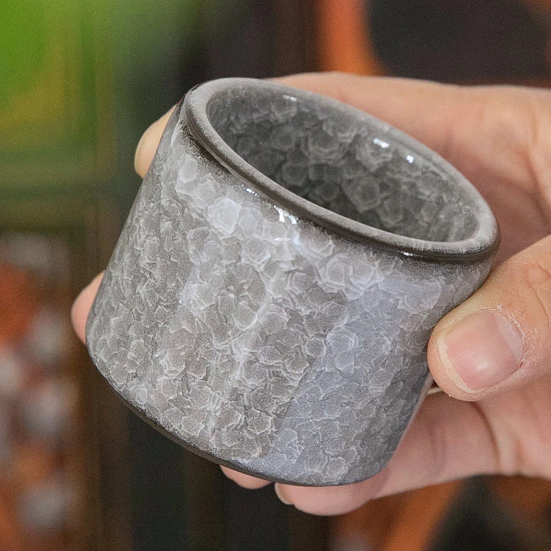 黑冰花主人杯单杯创意陶瓷茶杯高档冰纹开片品茗杯个人专用茶盏