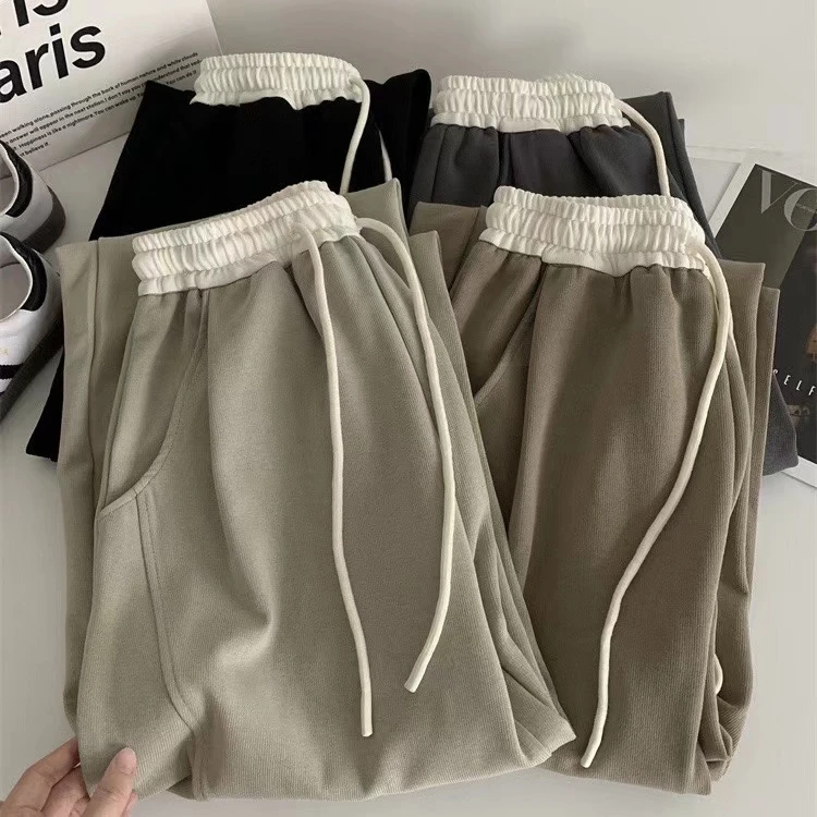 [高腰设计感拼色香蕉裤弯刀裤休闲阔腿裤]