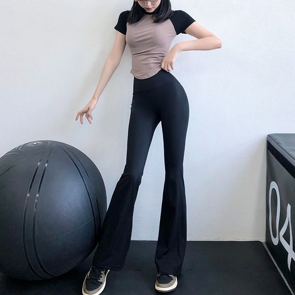 秋季新款阔腿瑜伽裤女高腰提臀显瘦运动健身裤休闲裸感高弹喇叭裤