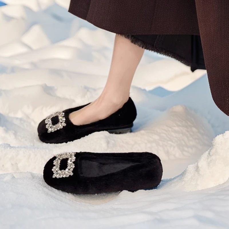 水钻毛毛鞋女秋冬外穿女新款网红爆款保暖加绒冬防滑单鞋软底