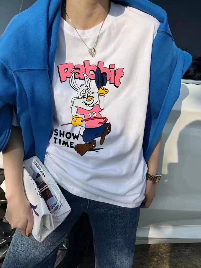 印花图案T恤白色女装短袖上衣显瘦