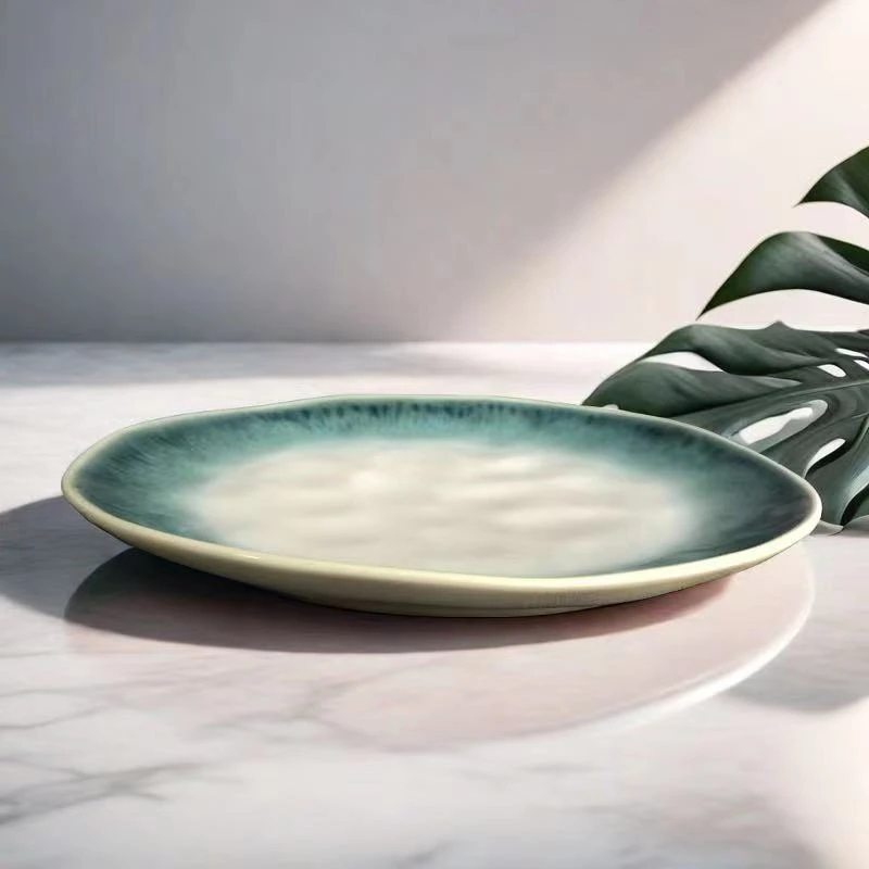 微瑕0044A3  8英寸陶瓷不规则高温色釉盘子浅盘