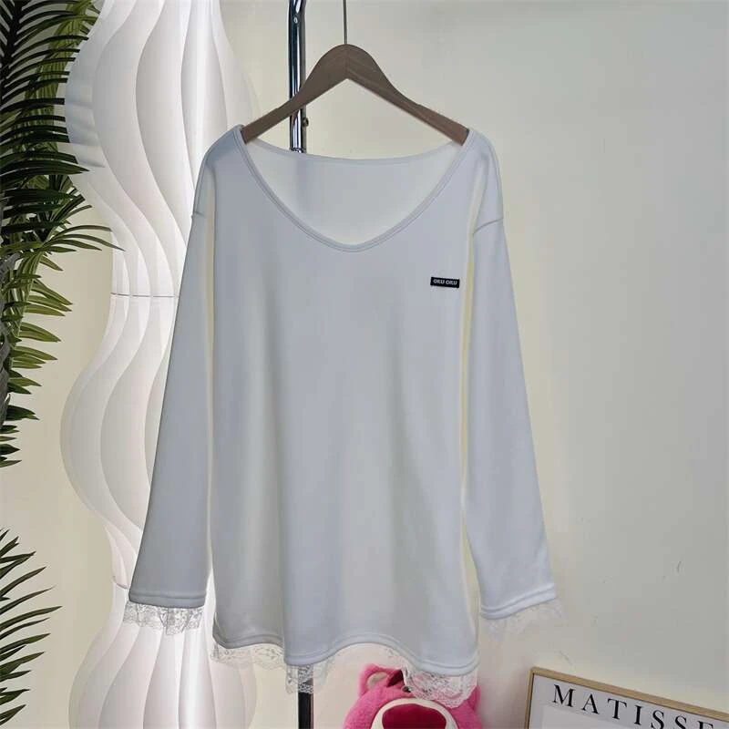 秋冬时尚百搭宽松韩版圆领加绒中长款休闲女长袖打底衫百搭2024