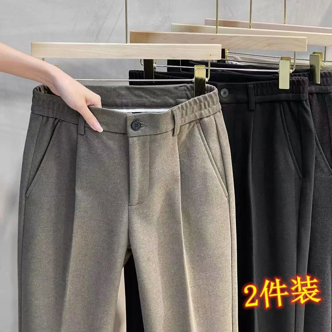 毛呢西装休闲裤男士直筒百搭潮流九分纯色韩版西裤长裤宽松秋冬