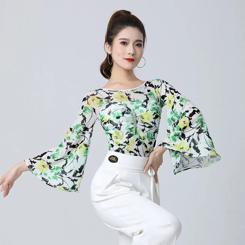 丹宝罗女士国标舞花色新款四季连体衣跳交谊舞的花色漂亮洋气舞衣