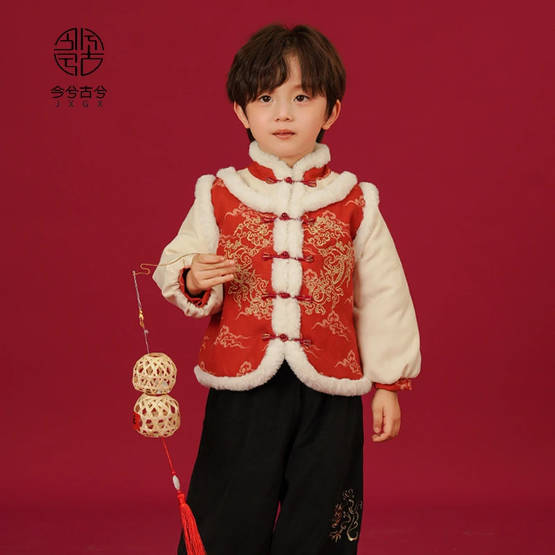 【峻言】唐装男童中国风新年汉服拜年服红色过年男宝宝新中式套装