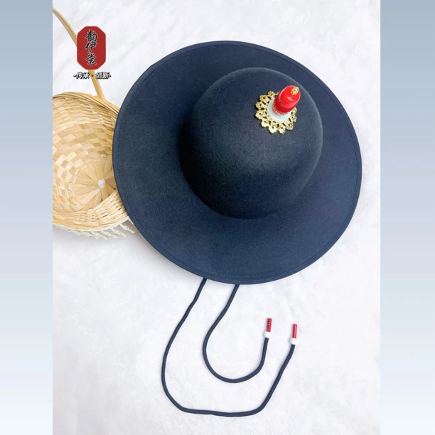 【明制大帽】儿童汉服大檐帽儿童古装演出服帽男孩道袍珠链古风帽子