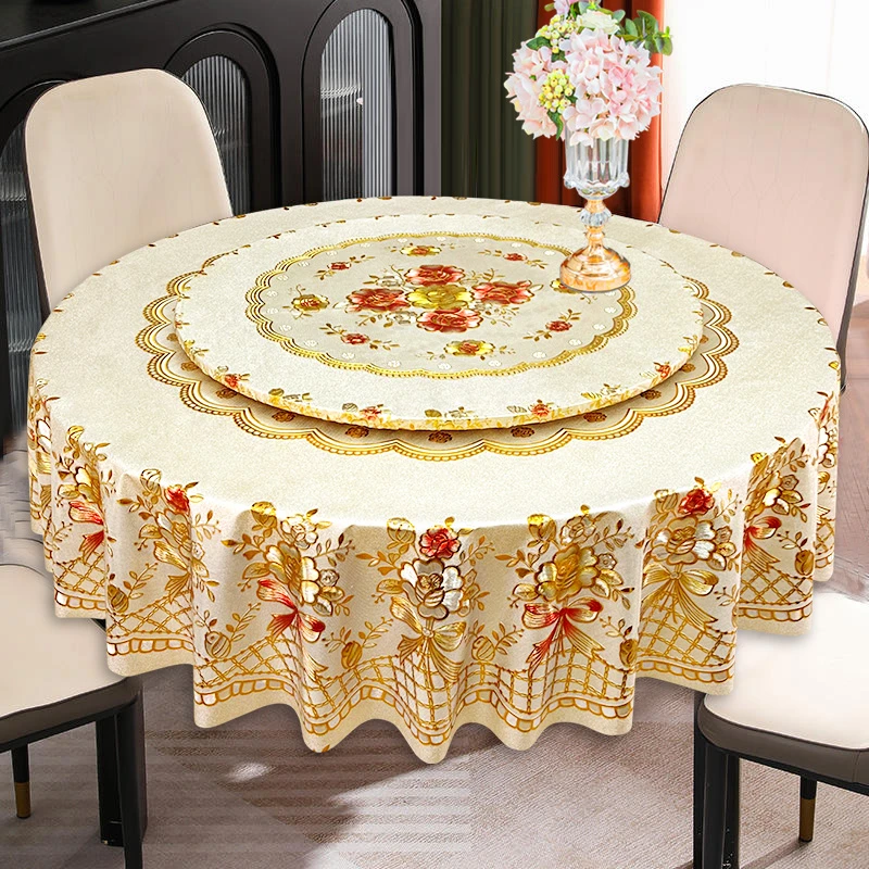 欧式圆形餐桌布防水防油防烫PVC台布家用免洗立体雕花网红圆桌布i