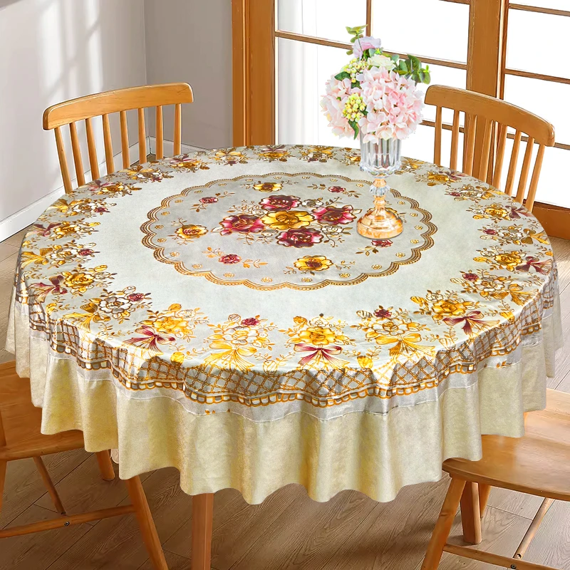 大圆桌布防水防油防烫免洗婚庆酒店家用立体雕花网红圆形餐桌布艺