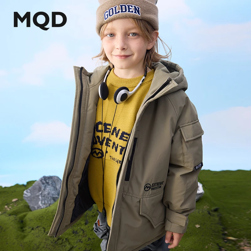 MQD儿童白鸭绒羽绒服洋气户外运动加厚连帽大童保暖秋冬撞色防风