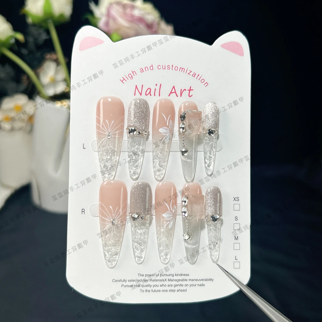 703细狗长度4.0 长尖碎冰冰 手工美甲穿戴甲简约高端