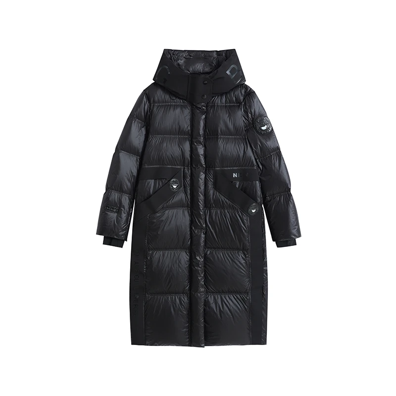 黑色时尚长款90鸭绒羽绒服保暖外套 89340088