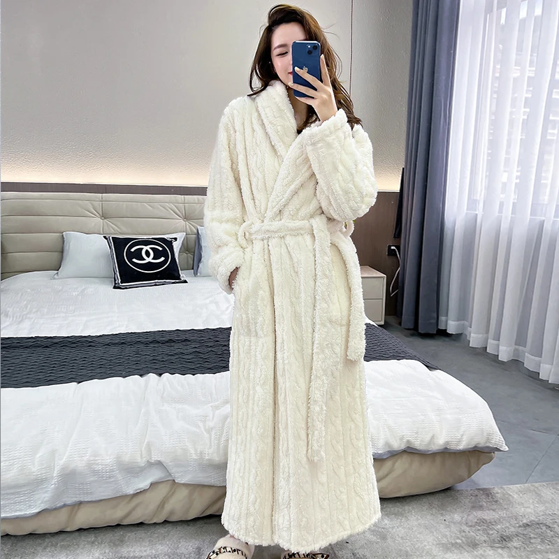 PX【冰雪恋人】睡袍女秋冬加厚加长情侣法兰绒珊瑚绒睡袍家居服外穿