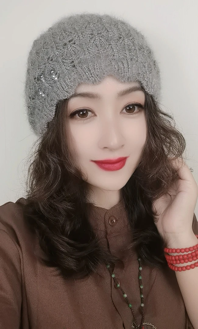 冬季新款松鼠绒花边编织女士时尚堆堆帽百搭韩版2349保暖冷帽网红