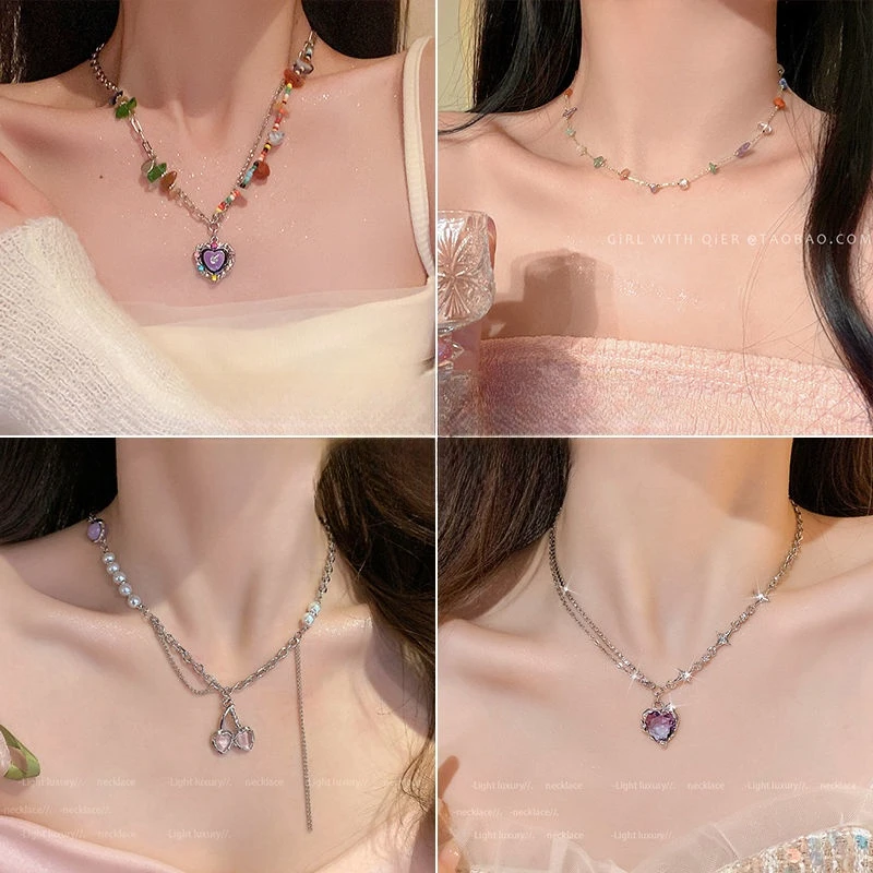 夏日彩色串珠项链ins小众设计2024新款爆款轻奢锁骨链高级颈链