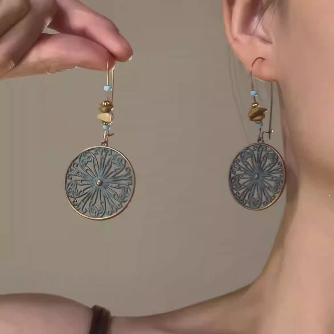 「锈迹青铜」新中式国风耳环女古风民族风青铜绿搭旗袍汉服耳饰女