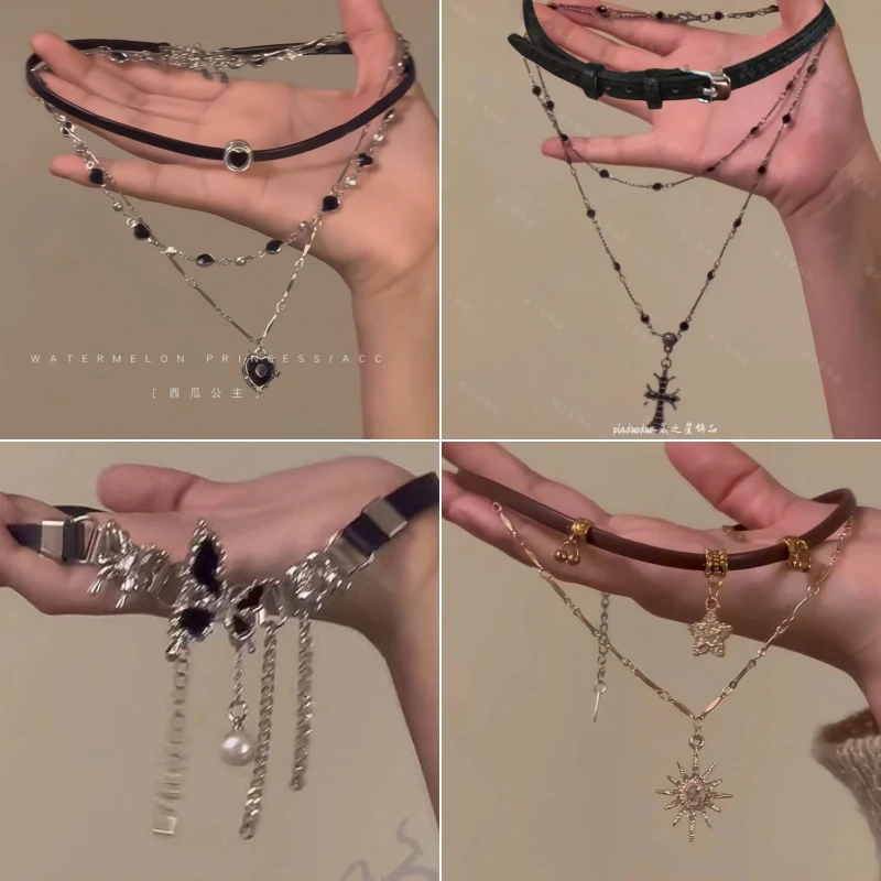 黑色爱心水滴项链叠戴choker锁骨链气质小众高级感甜酷辣妹颈链女