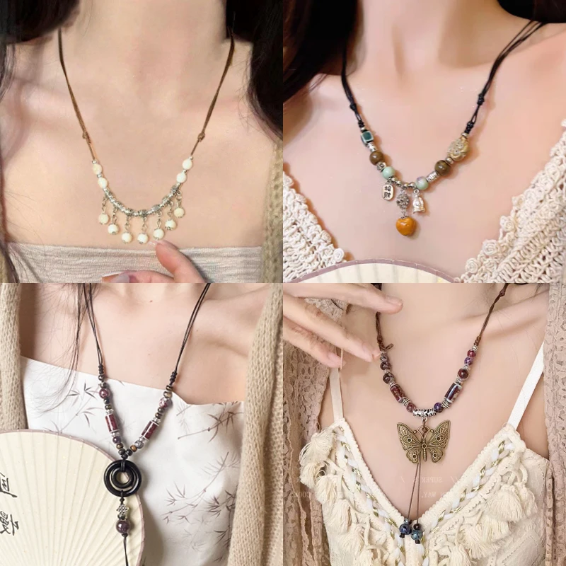 雨落心境文艺小清新景德镇项链新中式国风女小众复古国潮项链