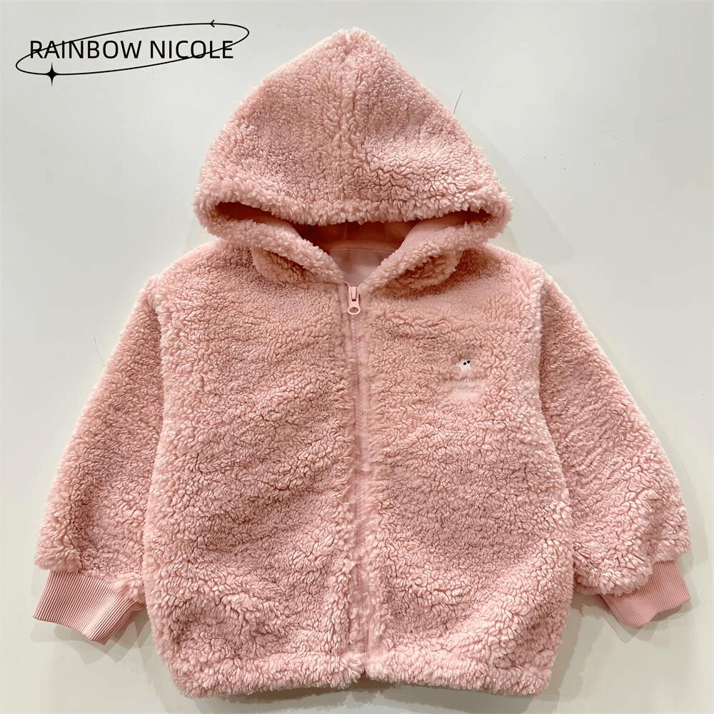 [Korea]儿童粉色颗粒绒加绒加厚连帽外套R1039