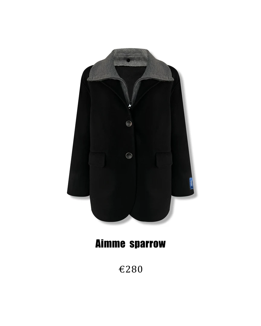 Aimmesparrow“The dark night”系列黑色双面呢拼接大衣
