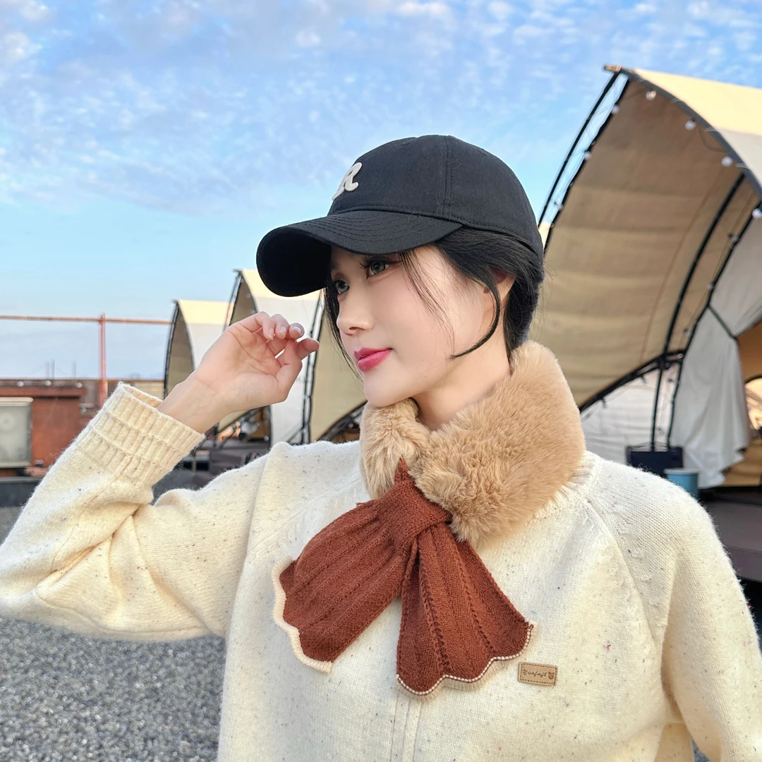 【品质轻奢】韩版秋冬加厚纯色毛毛围脖女学生保暖交叉围巾毛绒毛领