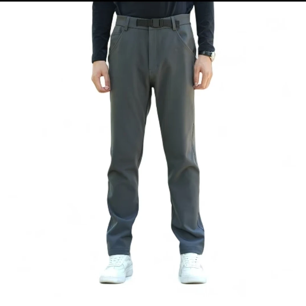 秋冬款一体式腰带户外通勤加绒男裤