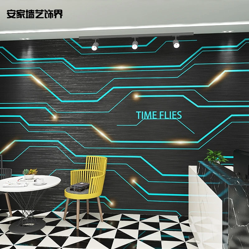 3d立体科技感墙纸办公室网咖电竞ktv工业风墙布金属电路板壁纸