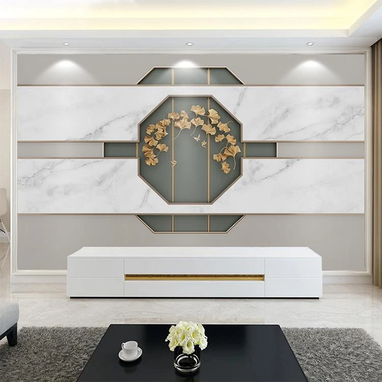 8D北欧银杏叶电视背景墙布现代简约客厅沙发壁布轻奢卧室床头壁画