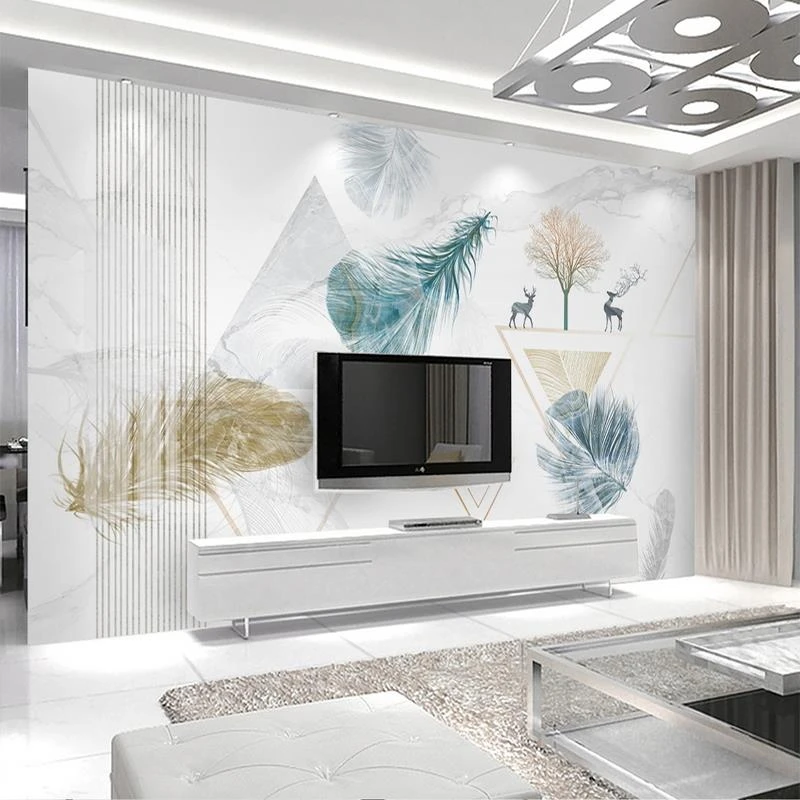 碳晶大板竹木纤维电视背景墙羽毛简约客厅沙发锁扣无缝集成墙板