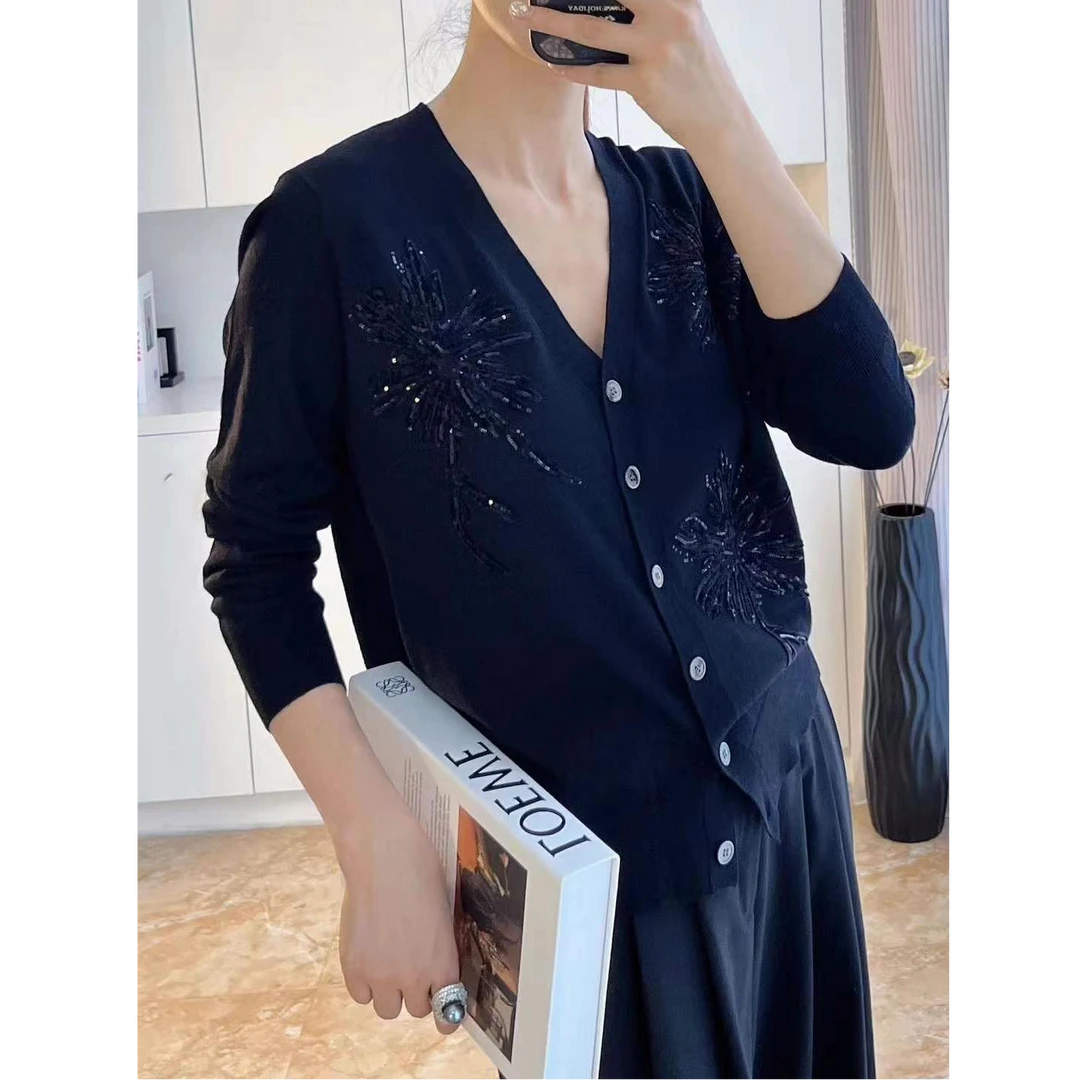 灼见【喜气洋洋】非遗中式风上衣刺绣雪融花优雅针织开衫时尚款毛衣