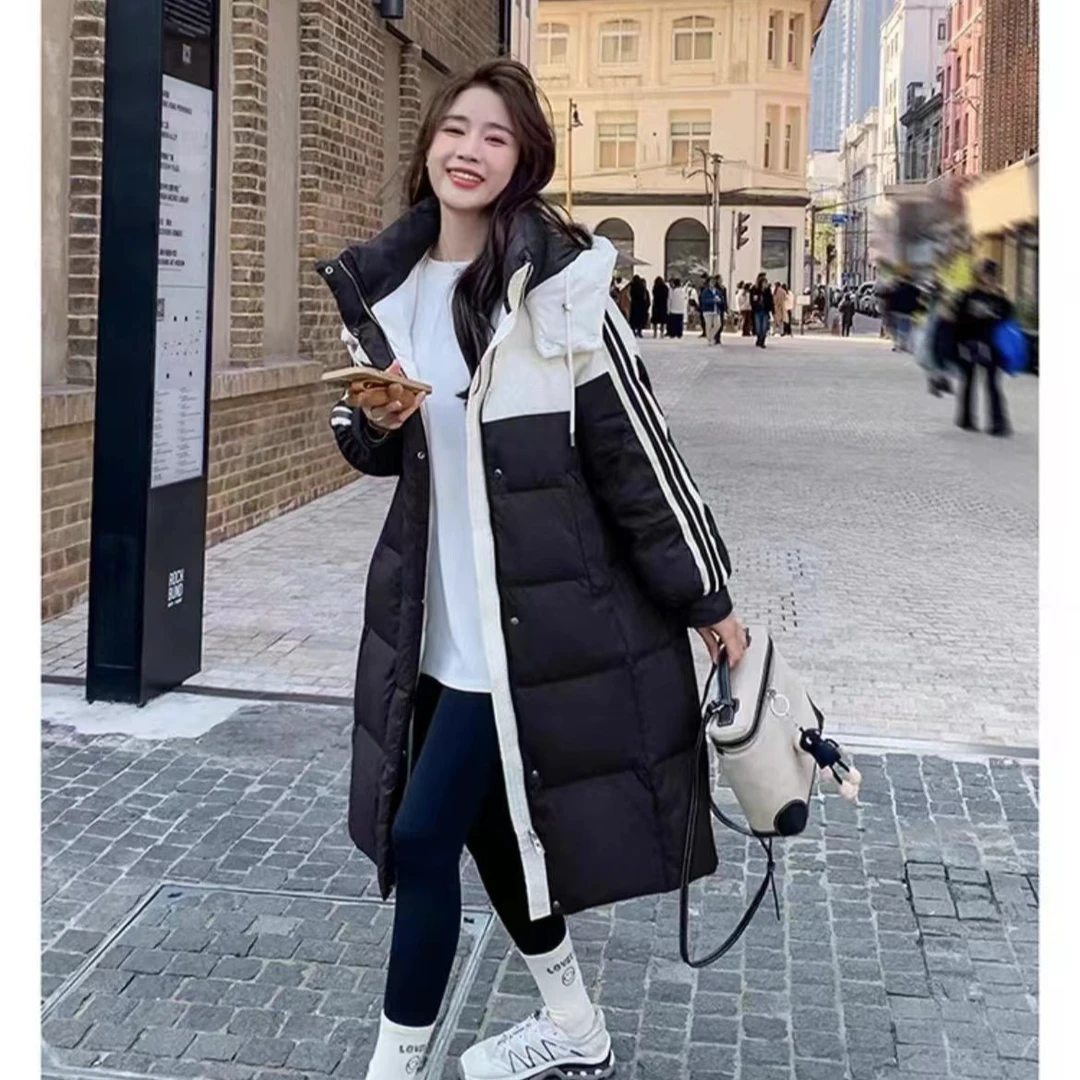 撞色拼接羽绒棉服女冬季长款2024新款高级感炸街外套韩版