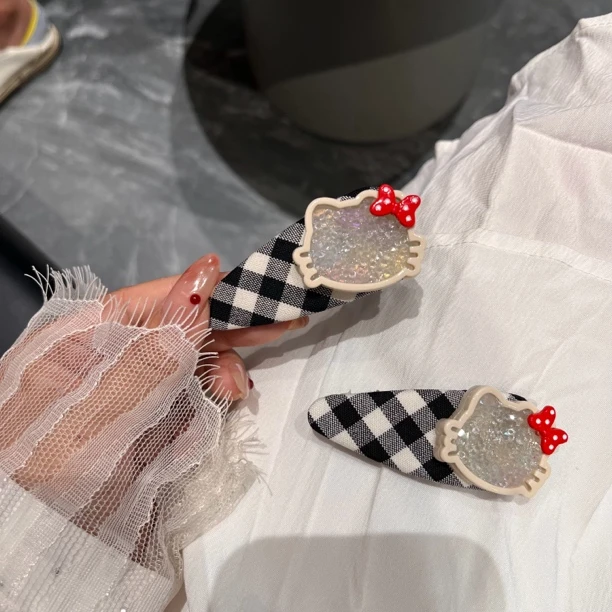 原创格子Kitty可爱拜拜夹少女刘海侧边夹