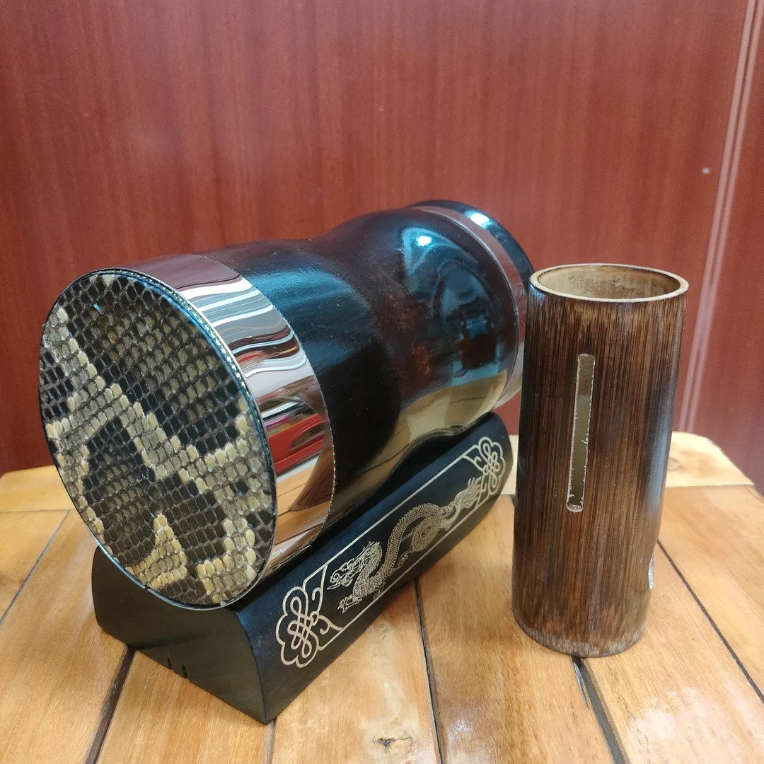 亚飞精选老竹烤筒蒙皮筒送小内筒黑檀托配专业花鼓蒙皮筒二胡配件