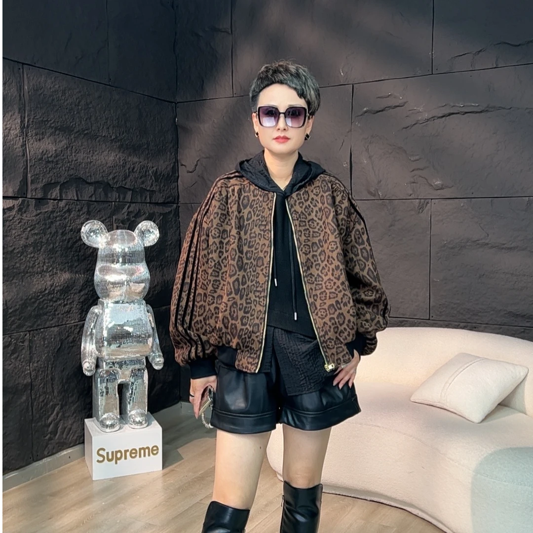 【雨田定制】豹纹外套2024年秋冬季时尚宽松百搭豹纹棒球服短外套