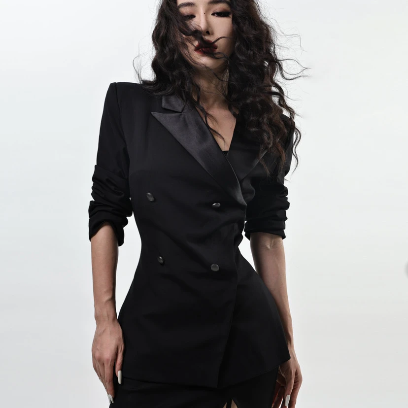 BEERUS【西西里的美丽传说】设计师不规则枪驳领垫肩性感西装套装