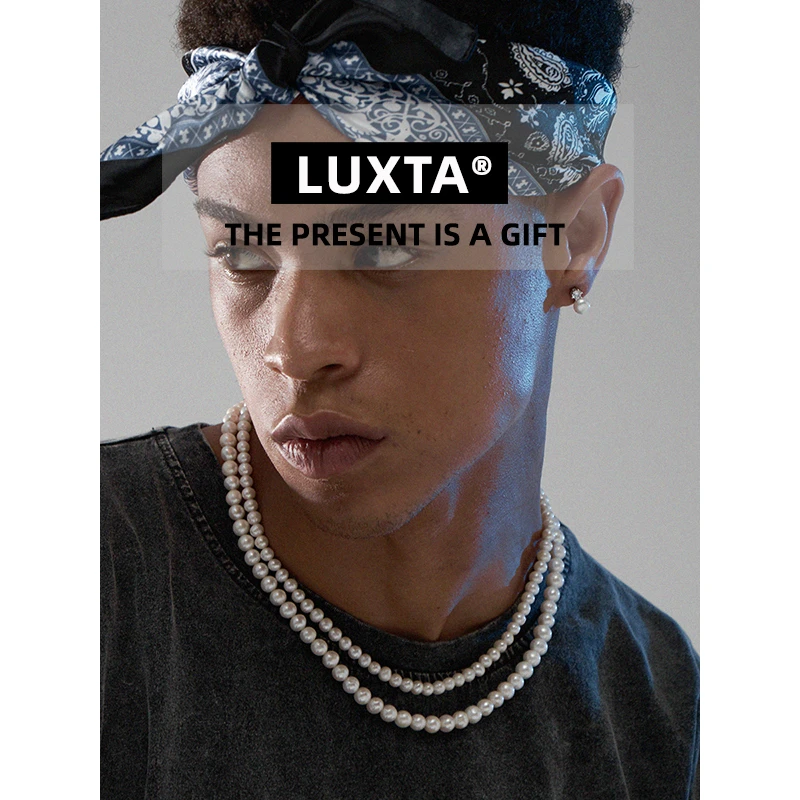 LUXTA 钛钢项链 珍珠项链复古欧美流行男女嘻哈锁骨链情侣时尚
