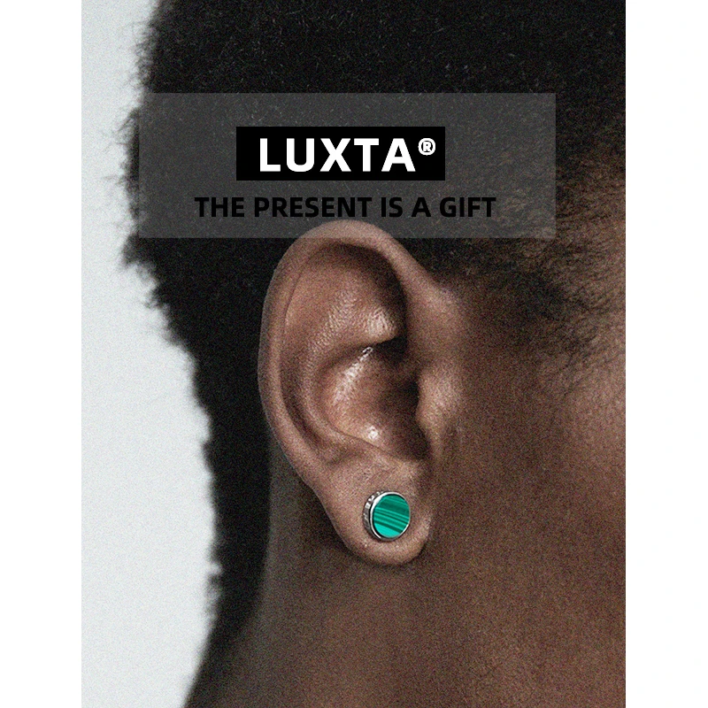 LUXTA 925银耳饰 原创纯银绿石耳钉男气质高级感嘻哈绿耳饰轻奢