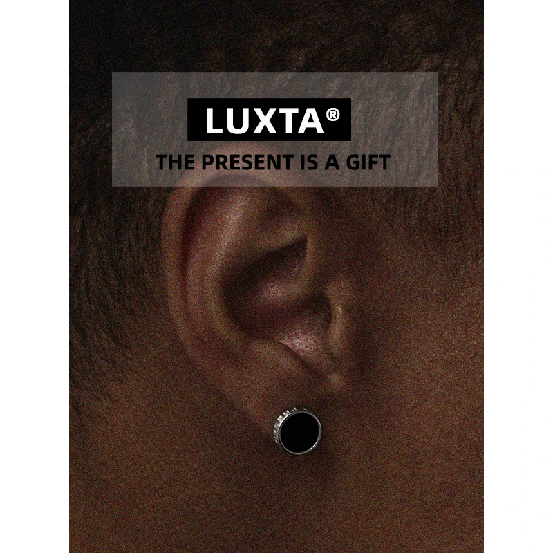 LUXTA 925银耳饰 原创纯银黑石耳钉男简约高品质嘻哈气质女同款