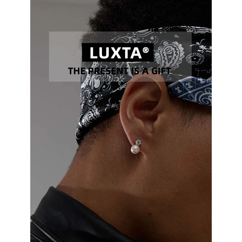 LUXTA纯银珍珠耳钉男嘻哈 高级感镶钻组合式耳钉潮女同款小众百搭