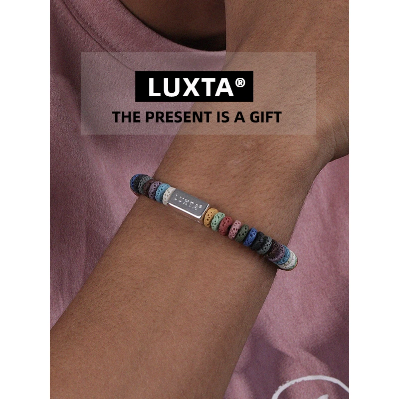 LUXTA 钛钢手链 火山石手链嘻哈男 彩色感高品质美式潮时尚手串