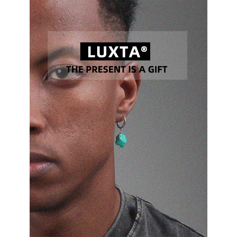 LUXTA 925银耳饰 天然绿石耳坠男 纯银嘻哈耳环时尚女耳饰民族风