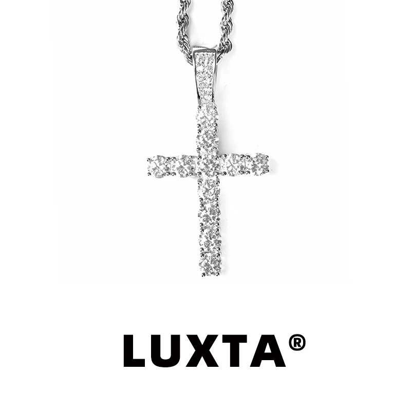 LUXTA 铜合金吊坠 满钻十字架吊坠嘻哈 金色银色项链男女锁骨链