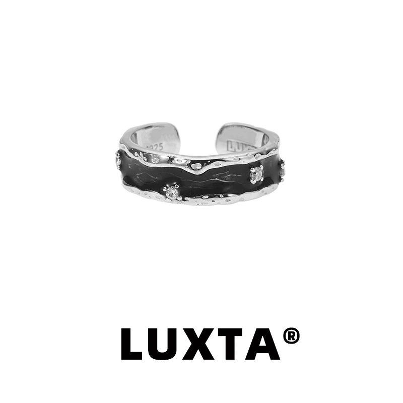 LUXTA 925银戒指 原创纯银黑色戒指男 嘻哈沉积指环 开口可调女