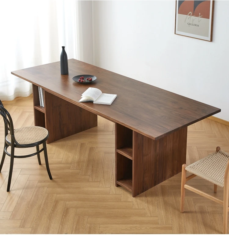 黑胡桃木工作台简约设计餐桌实木长桌原木书桌木蜡油樱桃木大板桌