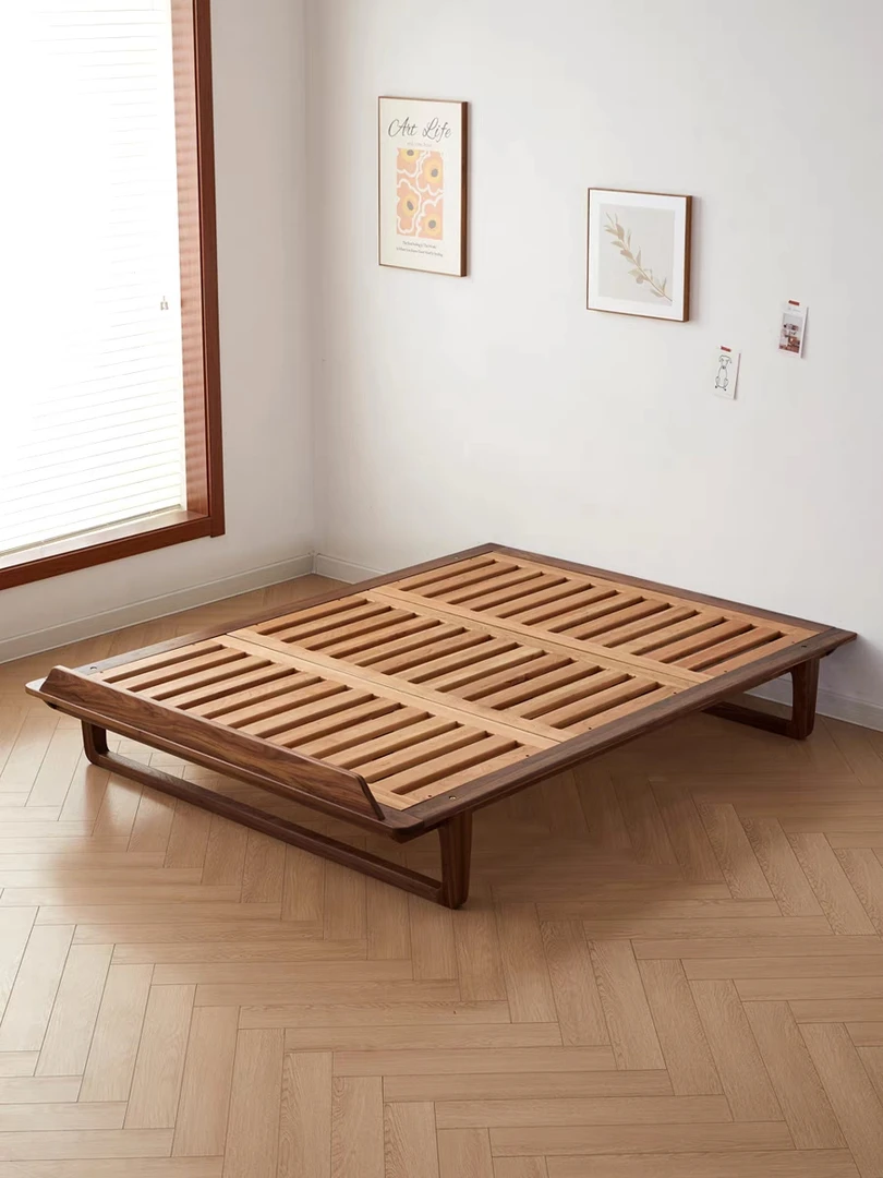 北欧黑胡桃木日式榻榻米床架樱桃全实木简约无靠背无床头床小户型