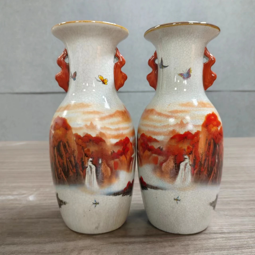 【鸿运当头开片双耳瓷器一对】福龘画院精品精选开片瓷器