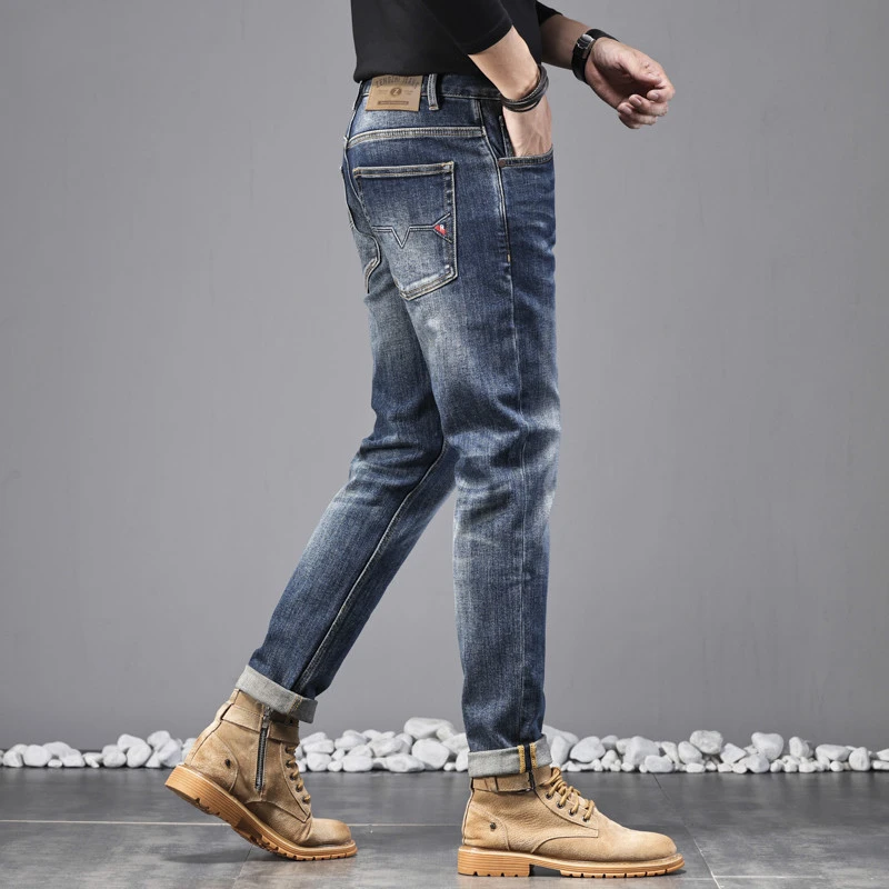 香港高端复古水洗牛仔裤子男2024秋冬款弹力修身直筒裤休闲大牌男