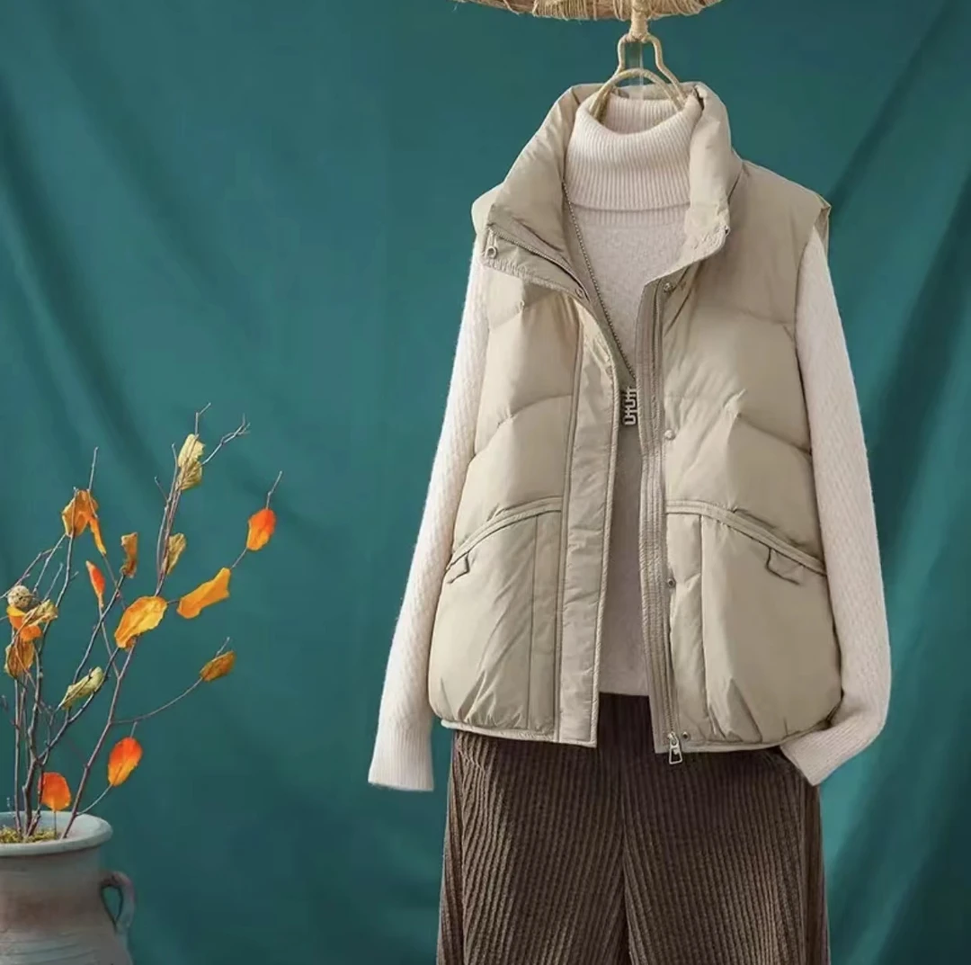 JFK新款大朵白鸭绒马甲宽松休闲百搭时尚网红款老板娘主推